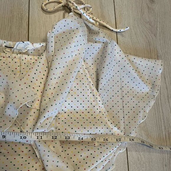 70s vintage multi coloured polka dot white frilly disco dress - Picture 13 of 16